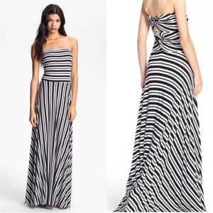 Felicity & Coco Black and White Stripe Strapless Maxi Dress